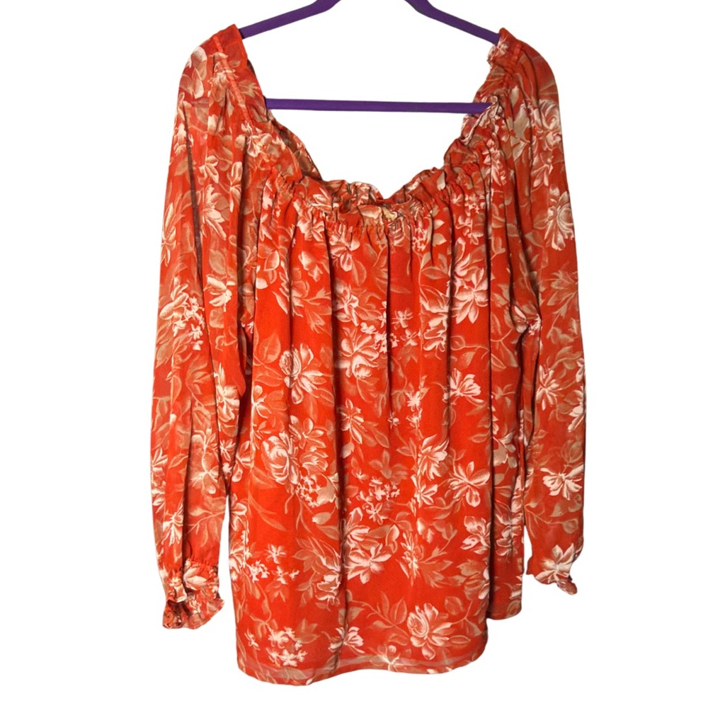 Chic Floral Orange Blouse for Women (0308)